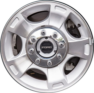 Ford F-250 2009-2016, F-350 SRW 2009-2016 silver machined 18x8 aluminum wheels or rims. Hollander part number 3790, OEM part number BC3Z1007A.