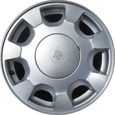 Cadillac Deville 2000-2005 silver machined 16x7 aluminum wheels or rims. Hollander part number ALY4549/4559, OEM part number 9593257, 9594230.