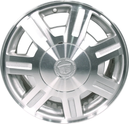 Cadillac Deville 2003-2005 silver machined 16x7 aluminum wheels or rims. Hollander part number ALY4569, OEM part number 9594391.