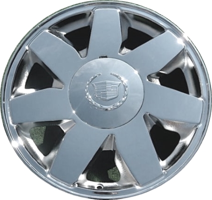 Cadillac Deville 2003-2005 chrome 17x7.5 aluminum wheels or rims. Hollander part number ALY4572, OEM part number 9594398.