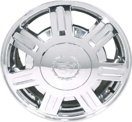 Cadillac Deville 2003-2005 chrome 16x7 aluminum wheels or rims. Hollander part number ALY4574, OEM part number 9594386.