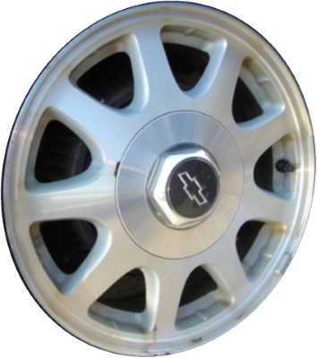 Chevrolet Malibu 1998-1999 silver machined 15x6 aluminum wheels or rims. Hollander part number ALY5066, OEM part number 12365485.
