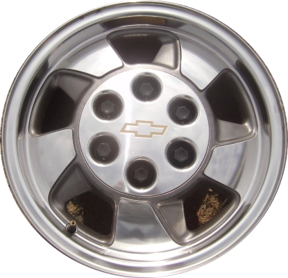 Chevrolet Suburban 1500 2000, Tahoe 2000 charcoal polished 16x7 aluminum wheels or rims. Hollander part number 5096U80, OEM part number 12368971.