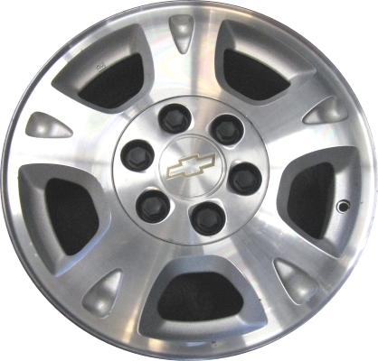 Chevrolet Avalanche 1500 2002-2006 silver machined 17x7.5 aluminum wheels or rims. Hollander part number ALY5130, OEM part number 9593874.