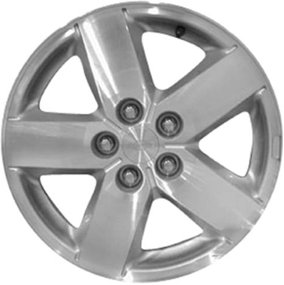 Chevrolet Cavalier 2003-2005 silver machined 15x6 aluminum wheels or rims. Hollander part number ALY5155, OEM part number 9594429.