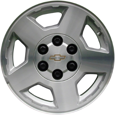 Chevrolet Silverado 1500 2004-2007, Suburban 1500 2004-2006, Tahoe 2004-2006 silver machined 17x7.5 aluminum wheels or rims. Hollander part number 5196, OEM part number 9594489.