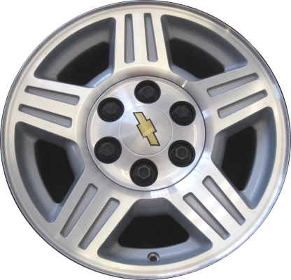Chevrolet Avalanche 1500 2007-2012, Silverado 1500 2007-2012, Suburban 1500 2007-2012, Tahoe 2007-2012 silver machined 17x7.5 aluminum wheels or rims. Hollander part number 5294, OEM part number 9595453.