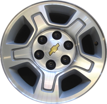 Chevrolet Avalanche 1500 2007-2012, Silverado 1500 2007-2012, Suburban 1500 2007-2012, Tahoe 2007-2012 silver machined 17x7.5 aluminum wheels or rims. Hollander part number 5295, OEM part number 9598077.