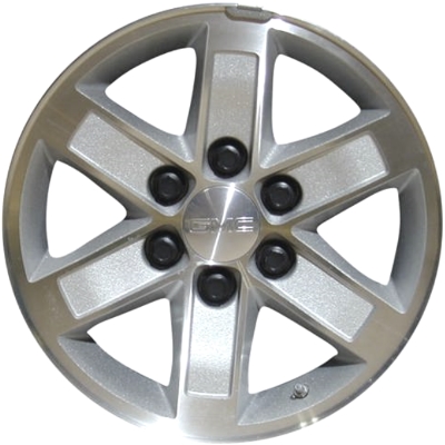 GMC Savana 1500 2009-2014, Sierra 1500 2007-2013, Yukon 1500 2007-2014 silver machined 17x7.5 aluminum wheels or rims. Hollander part number 5296, OEM part number 9595455.