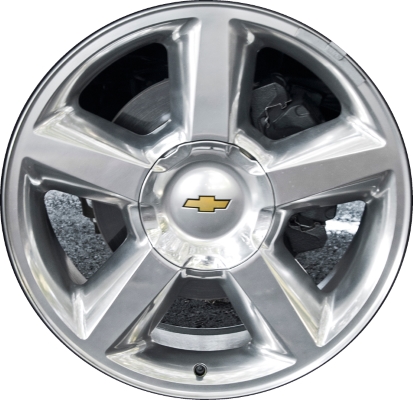 Chevrolet Avalanche 1500 2003-2013, Silverado 1500 1999-2013, Suburban 1500 2001-2014, Tahoe 2001-2014 polished 20x8.5 aluminum wheels or rims. Hollander part number 5308A80, OEM part number 9597195, 9598754.