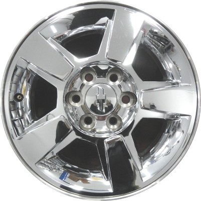 Chevrolet Avalanche 1500 2009-2013, Silverado 1500 2009-2013, Suburban 1500 2009-2014, Tahoe 2009-2014 chrome clad 18x8 aluminum wheels or rims. Hollander part number 5415, OEM part number 9597225.