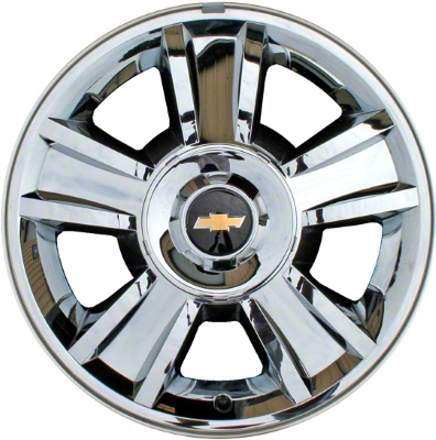 Chevrolet Avalanche 1500 2009-2013, Silverado 1500 2009-2013, Suburban 1500 2009-2014, Tahoe 2009-2014 chrome clad 20x8.5 aluminum wheels or rims. Hollander part number 5416, OEM part number 9597222.