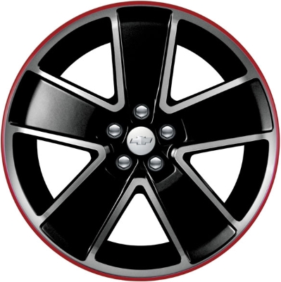 Chevrolet Camaro 2013-2015 black machined w/ red line 21x8.5 aluminum wheels or rims. Hollander part number ALY5588.PB01, OEM part number 20989172, 19302760.