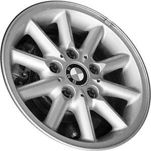 BMW 318i 1995-1999, 323i 1998-1999, 328i 1996-1999, Z3 1998-1999 powder coat silver 15x7 aluminum wheels or rims. Hollander part number 59273, OEM part number 36111094480.