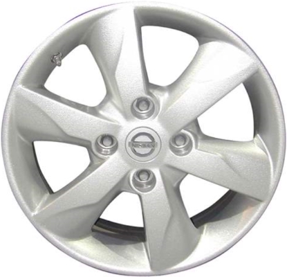 Nissan Versa 2010-2012 powder coat silver 16x6 aluminum wheels or rims. Hollander part number ALY62542, OEM part number 40300ZW80A, 40300ZW81A.
