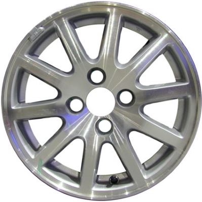 Honda Civic 2001-2005 silver machined 14x5.5 aluminum wheels or rims. Hollander part number ALY63829, OEM part number 42700S5PA01, 08W14S5D100A, 6680177, 6795231.