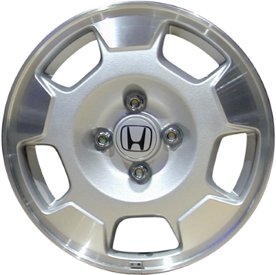 Honda Civic 2003-2005 silver machined 14x5.5 aluminum wheels or rims. Hollander part number ALY63845, OEM part number 42700S5BA01, 7103443.