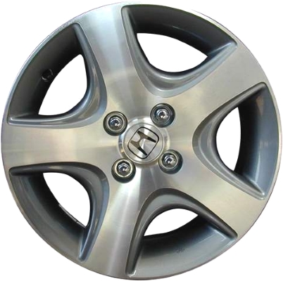 Honda Civic 2004-2005 grey machined 15x6 aluminum wheels or rims. Hollander part number ALY63868, OEM part number 42700S5AA91, 42700S5DA91, 7472590.