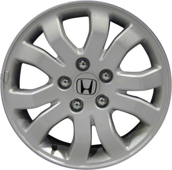 Honda CR-V 2005-2006 powder coat silver 16x6.5 aluminum wheels or rims. Hollander part number ALY63888U20, OEM part number 42700SCAG71, 42700SCAG72, 42700S9AA71, 42700S9AA72.