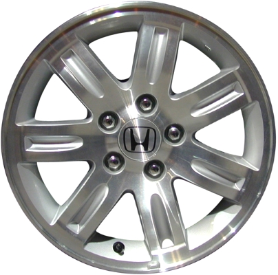 Honda CR-V 2005-2008, Element 2003-2008 silver machined 16x6.5 aluminum wheels or rims. Hollander part number 63893, OEM part number 42700SCVA61, 42700SCVA71, 7812233, 8396012.