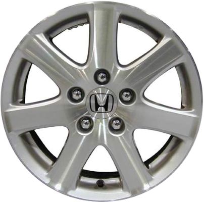 Honda Accord 2004-2005 silver machined 16x6.5 aluminum wheels or rims. Hollander part number ALY64000, OEM part number 42700SDB665.