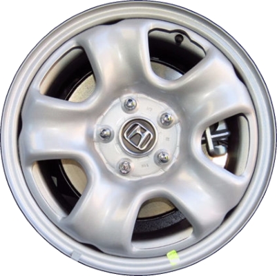 Honda CR-V 2012-2016 powder coat silver 16x6.5 steel wheels or rims. Hollander part number STL64041, OEM part number 42700T0AA01, 42700T1WA01, 42700T0AA11.