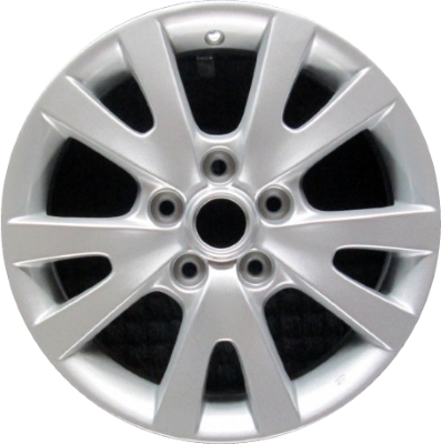 Mazda 3 2007-2009 powder coat silver 16x6.5 aluminum wheels or rims. Hollander part number ALY64894, OEM part number 9965616560.