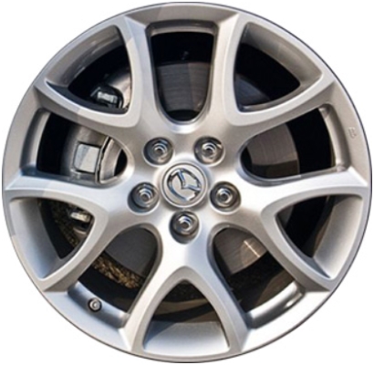 Mazda 3 2010-2013 powder coat silver 18x7.5 aluminum wheels or rims. Hollander part number ALY64930U20, OEM part number 9965187580.
