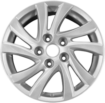 Mazda 3 2012-2013 powder coat silver 16x6.5 aluminum wheels or rims. Hollander part number ALY64946, OEM part number 9965E16560.