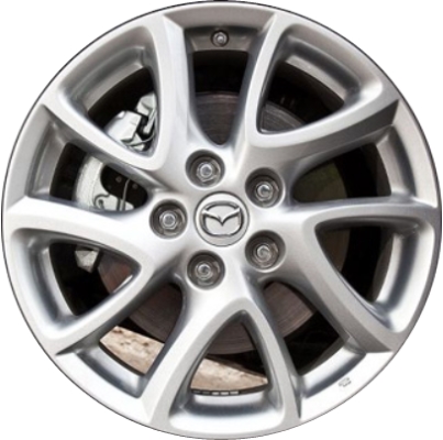 Mazda 3 2012-2013 powder coat silver 17x7 aluminum wheels or rims. Hollander part number ALY64947, OEM part number 9965727070, 9965567070.