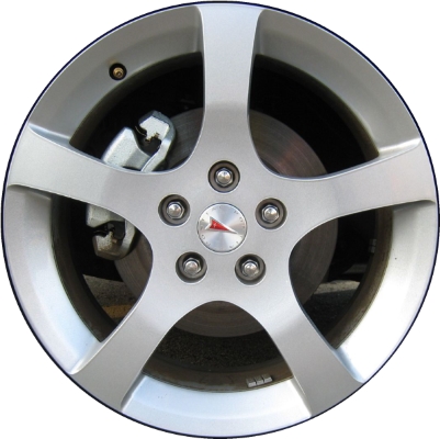 Pontiac G5 2007-2010, Pontiac Pursuit 2005-2006 powder coat silver 17x7 aluminum wheels or rims. Hollander part number 6581, OEM part number 9595851.