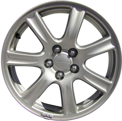 Subaru Impreza 2005-2007, Impreza Outback 2005-2007, Legacy 2007-2009 powder coat silver 16x6.5 aluminum wheels or rims. Hollander part number 68744, OEM part number 28111AG002, 28111AG001, 28111AG000.