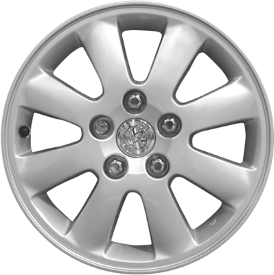Toyota Camry 2002-2004 powder coat silver 16x6.5 aluminum wheels or rims. Hollander part number ALY69417, OEM part number 4261133330, 42611AA020.