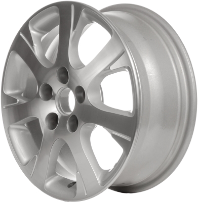 Toyota Camry 2005-2006 silver machined 16x6.5 aluminum wheels or rims. Hollander part number ALY69475, OEM part number 42611AA070, 426112A080.