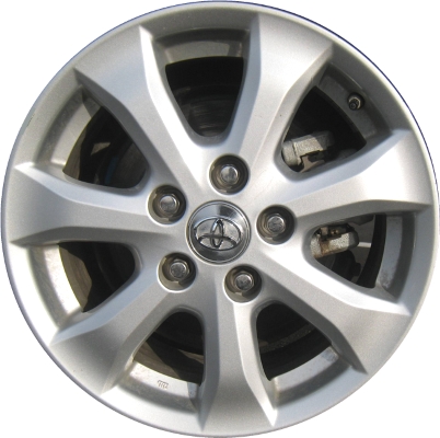 Toyota Camry 2007-2011 powder coat silver 16x6.5 aluminum wheels or rims. Hollander part number ALY69495, OEM part number 4261106390, 4261133500.