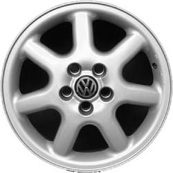 Volkswagen Jetta 1996-1999 powder coat silver 15x6.5 aluminum wheels or rims. Hollander part number ALY69717, OEM part number 1HM601025D091.