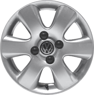 Volkswagen Cabrio 2001-2002, Golf 2001-2002 powder coat silver 14x6 aluminum wheels or rims. Hollander part number 69755, OEM part number Not Yet Known.