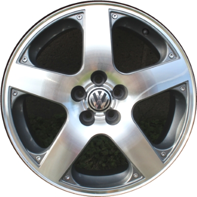 Volkswagen Golf 2001-2006, Golf GTi 2001-2006, Jetta 2002-2011, Jetta GLi 2002-2004 grey machined 17x7 aluminum wheels or rims. Hollander part number 69758, OEM part number 1J0601025S1E9.