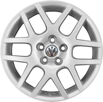 Volkswagen Golf 1999-2006, Golf GTi 1999-2006 powder coat silver 16x6.5 aluminum wheels or rims. Hollander part number 69774, OEM part number 1J0601025ANZ31.