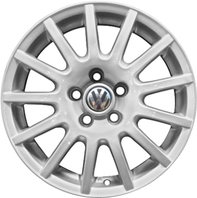 Volkswagen Golf 2003-2007 powder coat silver 15x6 aluminum wheels or rims. Hollander part number ALY69781, OEM part number 1J0601025ATZ31.