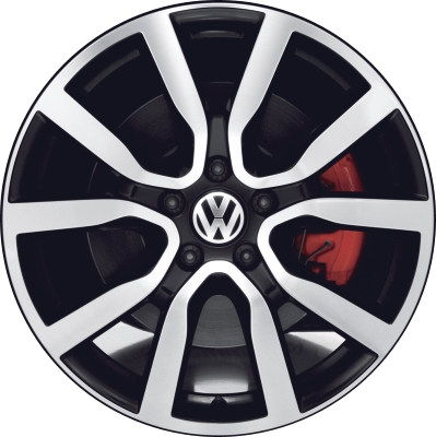 Volkswagen Golf 2012-2014, Golf GTi 2012-2014 black machined 18x7.5 aluminum wheels or rims. Hollander part number 69943, OEM part number 5K0601025ACAX1.