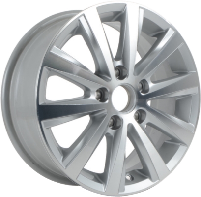 Volkswagen Jetta 2012-2014 silver machined 15x6 aluminum wheels or rims. Hollander part number ALY69973, OEM part number 5C0601025Q8Z8.