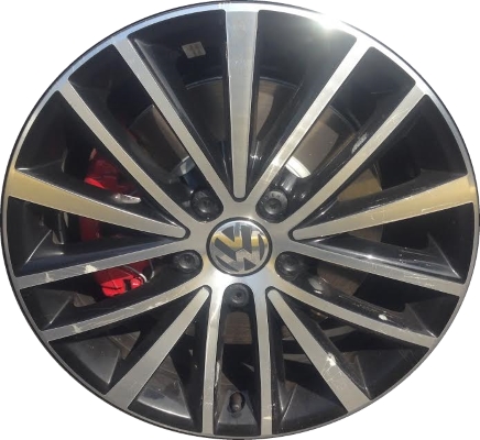 Volkswagen Jetta 2011-2016 black machined 17x7 aluminum wheels or rims. Hollander part number ALY69910U45/69985, OEM part number 5C0601025AJFZZ.