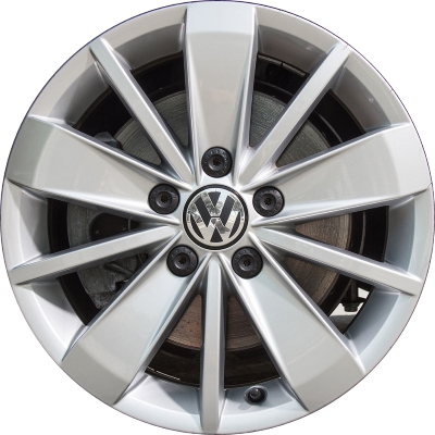 Volkswagen Jetta 2015-2016 powder coat silver 16x6.5 aluminum wheels or rims. Hollander part number ALY69986, OEM part number 5C0601025AM8Z8.