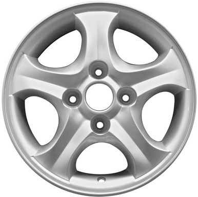 Hyundai Elantra 2001-2006, Tiburon 2000-2001 powder coat silver 15x6 aluminum wheels or rims. Hollander part number 70686, OEM part number 5291027209, 5291027200.