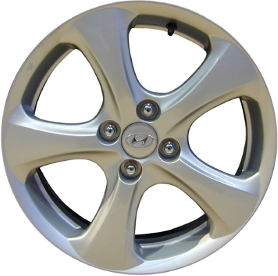 Hyundai Accent 2007-2011 powder coat silver 16x6.5 aluminum wheels or rims. Hollander part number ALY70761, OEM part number 529101E400, 529101E405.