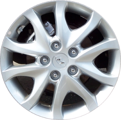 Hyundai Elantra 2009-2012 powder coat silver or grey 16x6 aluminum wheels or rims. Hollander part number ALY70777U, OEM part number 529102L250, 529102L200, 529102L210, 529102L260.