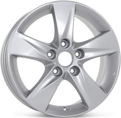 Hyundai Elantra 2011-2013 powder coat silver 16x6.5 aluminum wheels or rims. Hollander part number ALY70806U, OEM part number 529103X250, 529103Y250, 529103Y200.