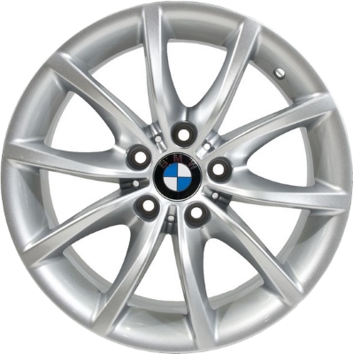 BMW 525i 2006-2007, 528i 2008-2010, 530i 2006-2007, 535i 2008-2010, 550i 2006-2010 powder coat silver 17x8 aluminum wheels or rims. Hollander part number 71200, OEM part number 36116777348.