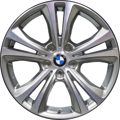 BMW X1 2016-2020 silver machined 18x7.5 aluminum wheels or rims. Hollander part number ALY86218/86574, OEM part number 36116856069.
